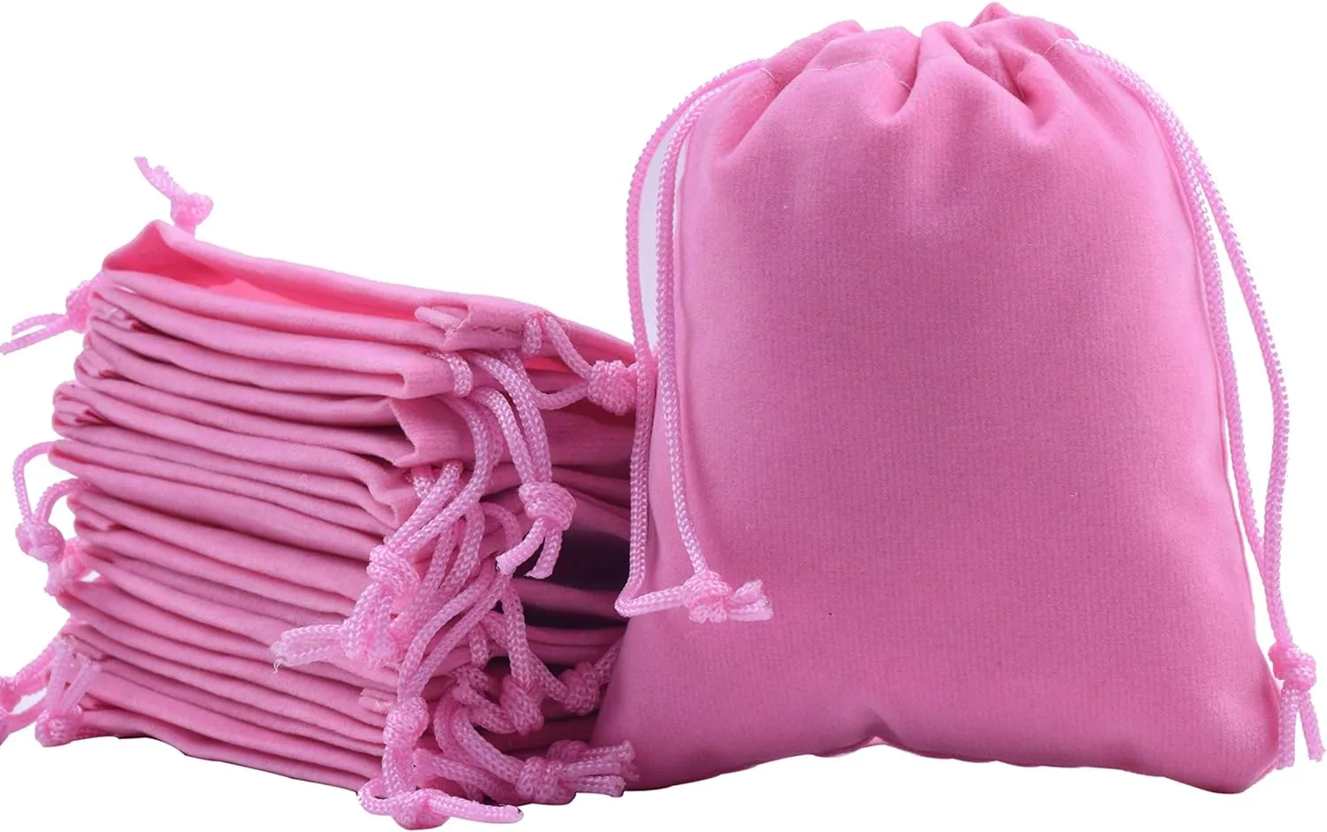 Sansam 50pcs Small Drawstring Velvet Jewelry Pouches, 4.0x4.8 Inch Pink Drawstring Velvet Gift Bags,Treat Favor Bags for Wedding, Party, Shower