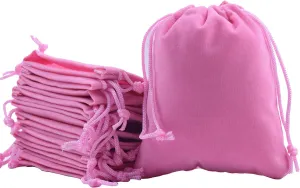Sansam 50pcs Small Drawstring Velvet Jewelry Pouches, 4.0x4.8 Inch Pink Drawstring Velvet Gift Bags,Treat Favor Bags for Wedding, Party, Shower