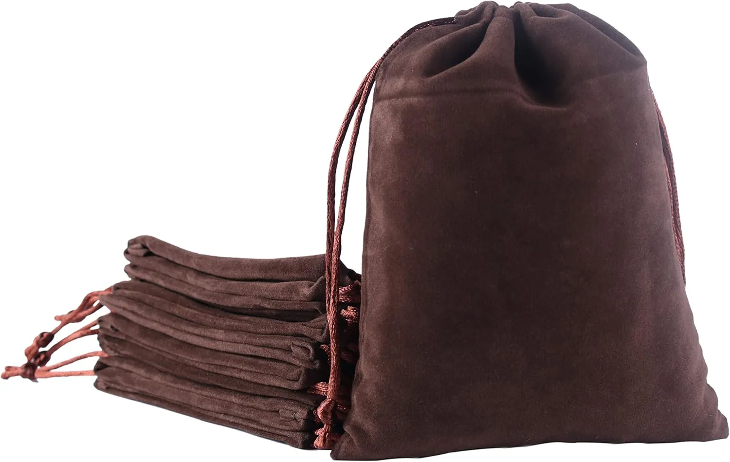 Sansam Large Velvet Gift Bags with Drawstring, 10pcs 8.0x10.0 Inch Brown Drawstring Velvet Cloth Jewelry Pouches,Tarot Rune Bags
