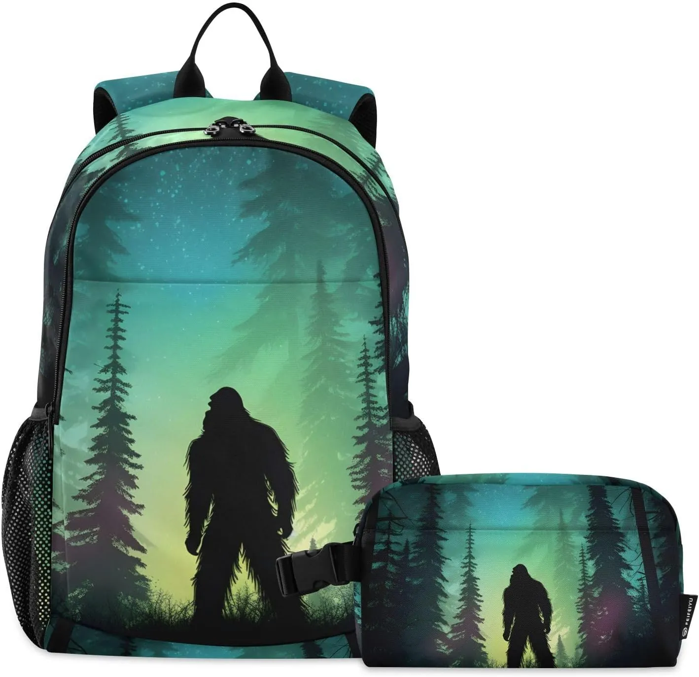 Sasquatch Aurora Backpack Book Bag Daypack Shoulder Bag Lightweight Back Pack with Lunch Box Travel Laptop Daypack 18.5 x 11.8 In