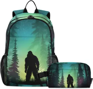Sasquatch Aurora Backpack Book Bag Daypack Shoulder Bag Lightweight Back Pack with Lunch Box Travel Laptop Daypack 18.5 x 11.8 In