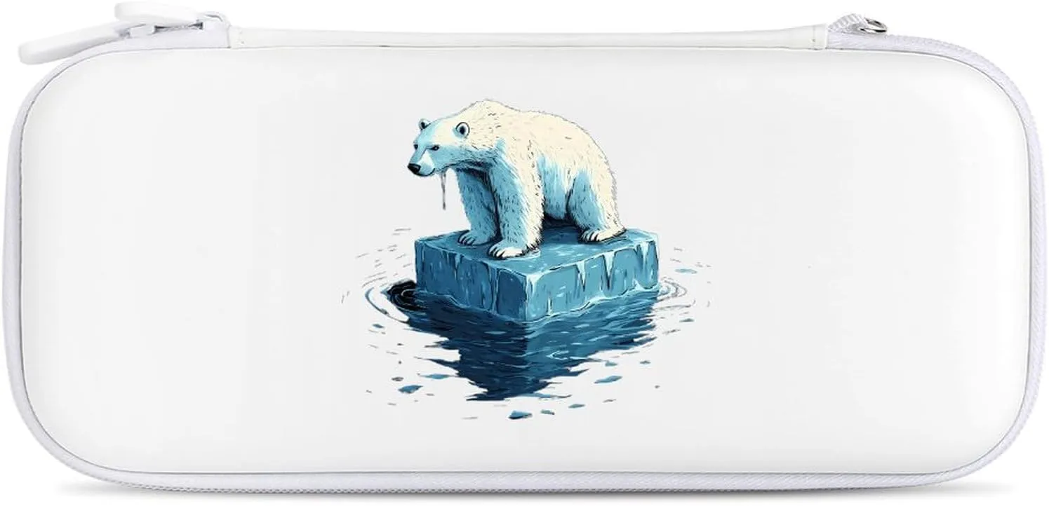 Save Bears Melting Glaciers Compatible with Switch Carrying Case Hard Travel Game Bag Pouch with 15 Games Accessories