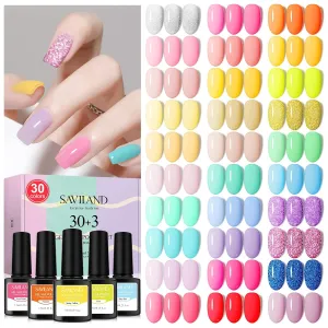 SAVILAND 33Pcs Gel Nail Polish Kit, Christmas Colors Gel Polish 7.5ml Soak Off U V LED Gel Pink Glitter Neon Bright Gel with Base & Glossy/Matte Top Gel Nail Supplies Nail Art Starter Kit Salon Home