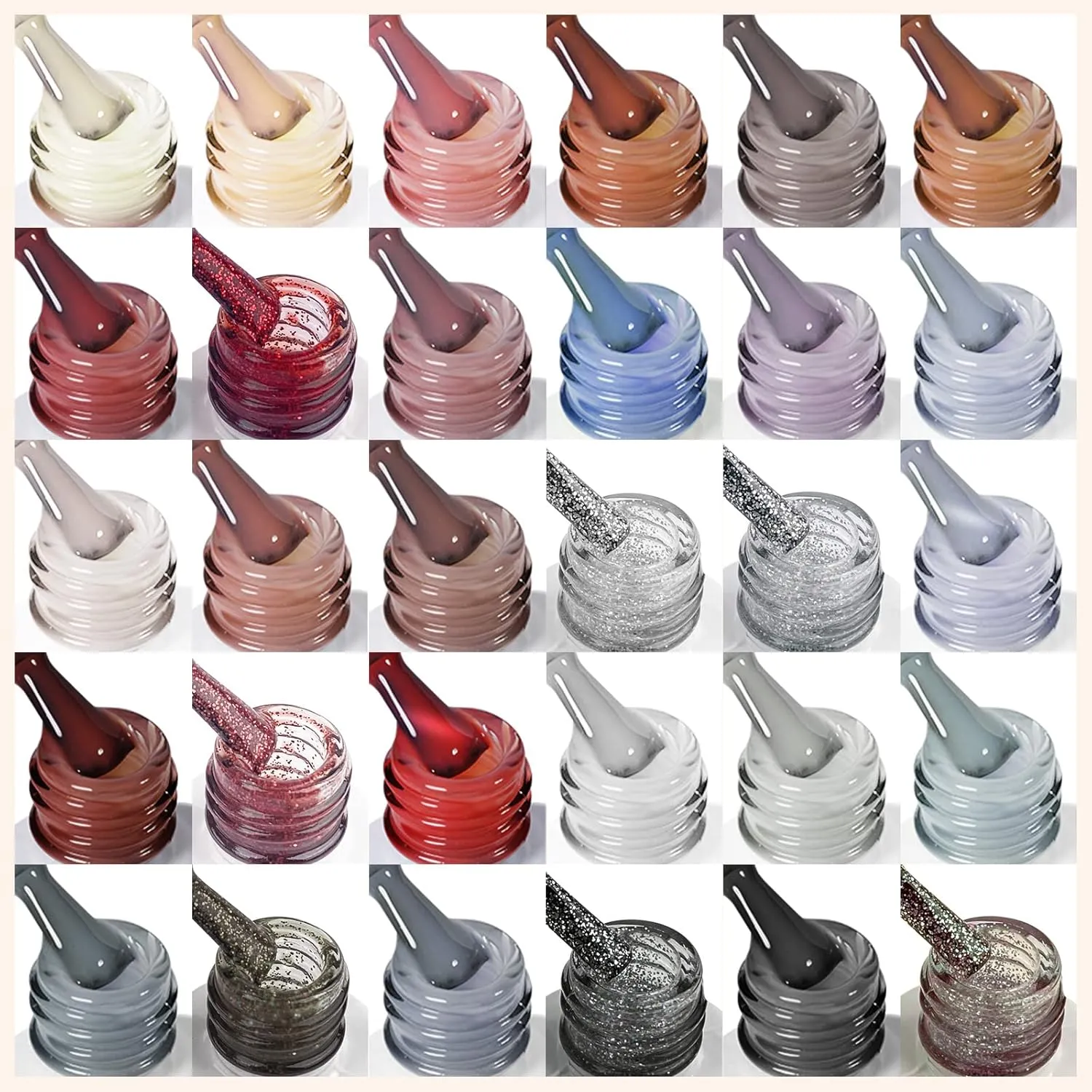 SAVILAND 33PCS Gel Nail Polish Set Classic Glitter White Soak-off U V Gel Polish with Base & Glossy Matte Top Gel French Manicure Nail Art Starter Set for Salon Home & Gifts