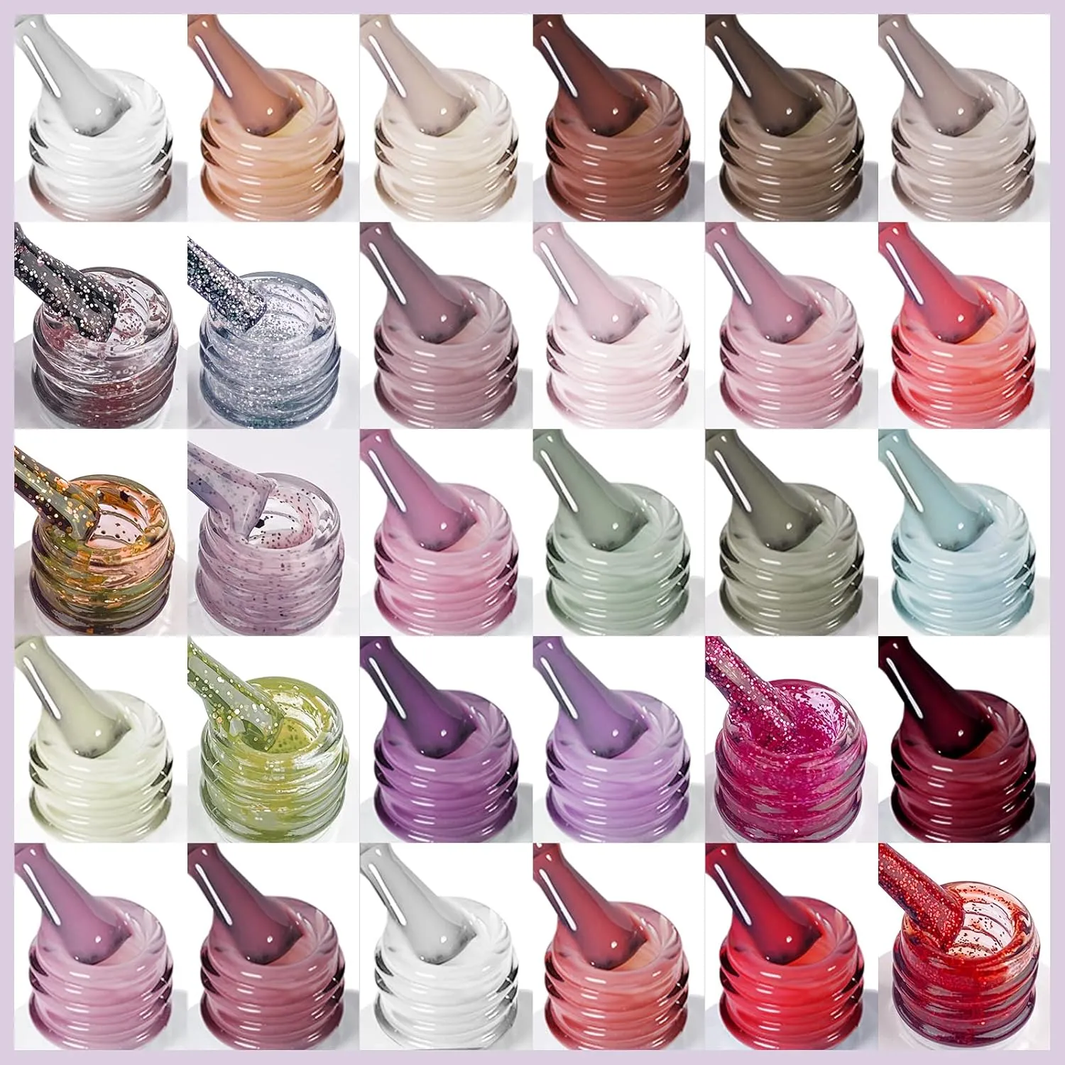 SAVILAND Gel Nail Polish Set: 33pcs Red White Pink Glitter Soak-off Nail Polish with Base & Glossy Matte Top Gel Dark Red Manicure Gifts