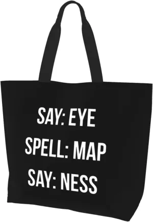 Say Eye Spell Map Say Ness Women'S Lightweight Canvas Handbag Reusable Shopping Bag