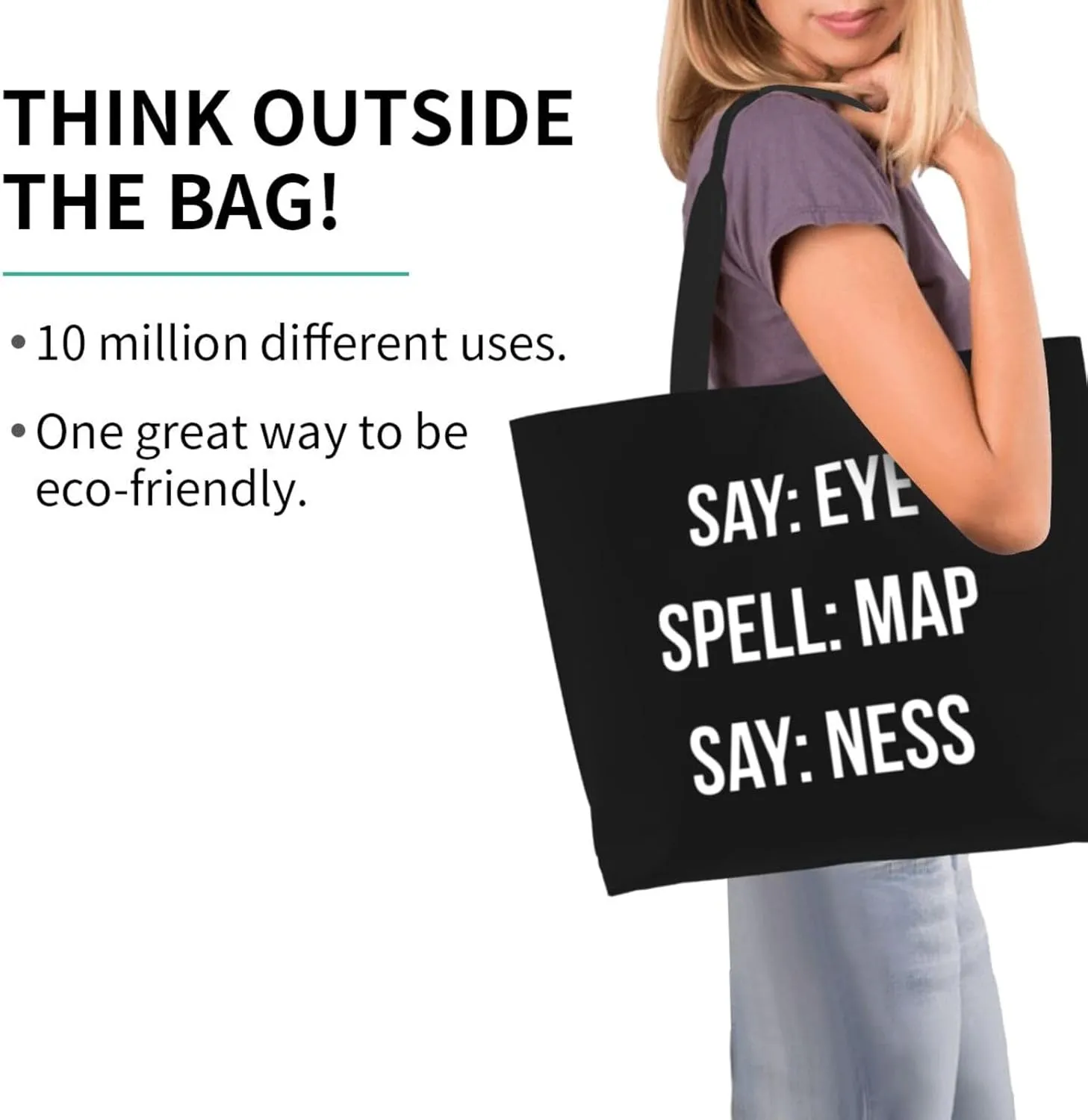 Say Eye Spell Map Say Ness Women'S Lightweight Canvas Handbag Reusable Shopping Bag