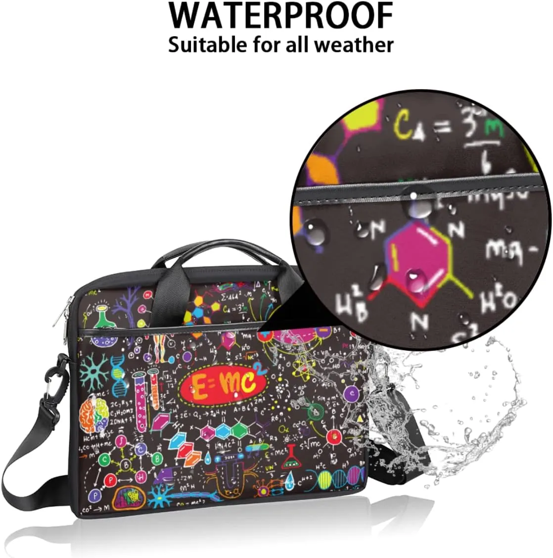 Science Lab Education Themed Laptop Shoulder Messenger Bag Waterproof Laptop Briefcase with Handle and Padded