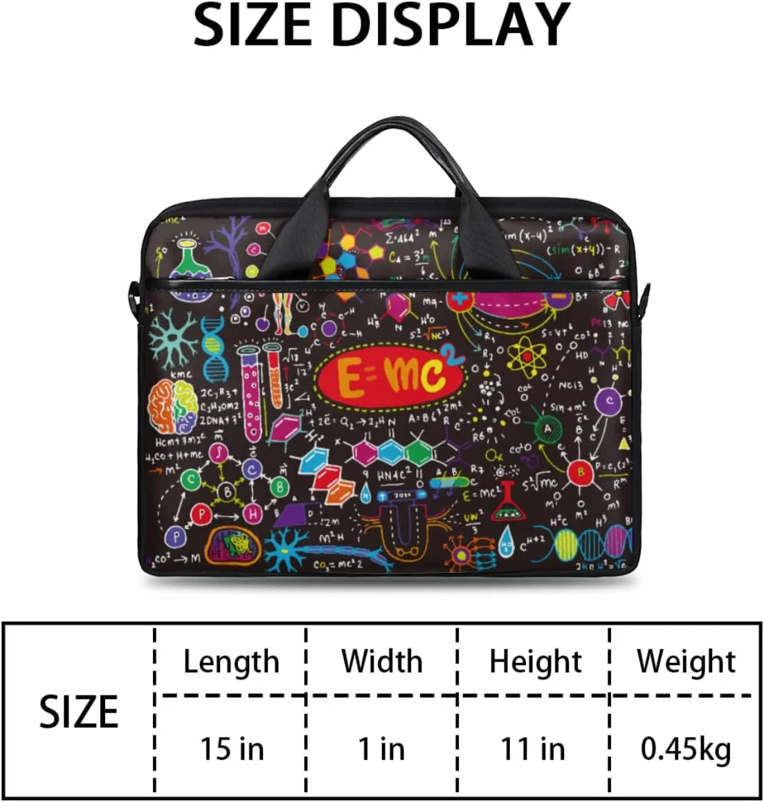 Science Lab Education Themed Laptop Shoulder Messenger Bag Waterproof Laptop Briefcase with Handle and Padded