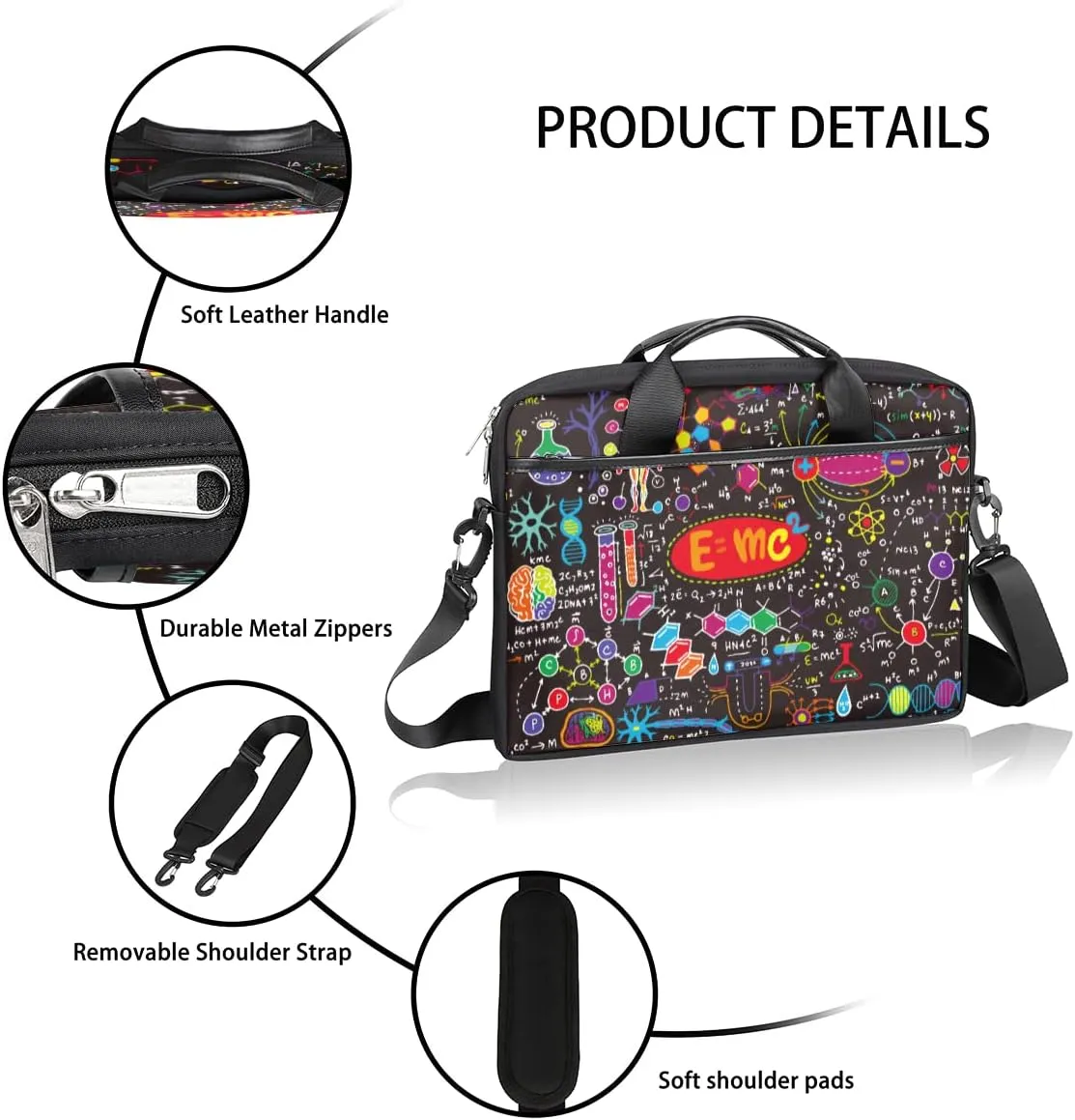 Science Lab Education Themed Laptop Shoulder Messenger Bag Waterproof Laptop Briefcase with Handle and Padded