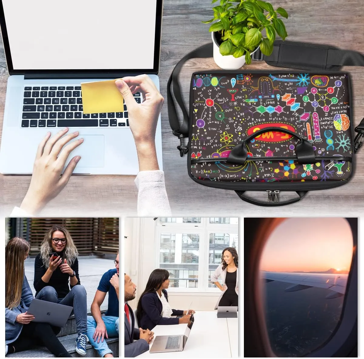 Science Lab Education Themed Laptop Shoulder Messenger Bag Waterproof Laptop Briefcase with Handle and Padded