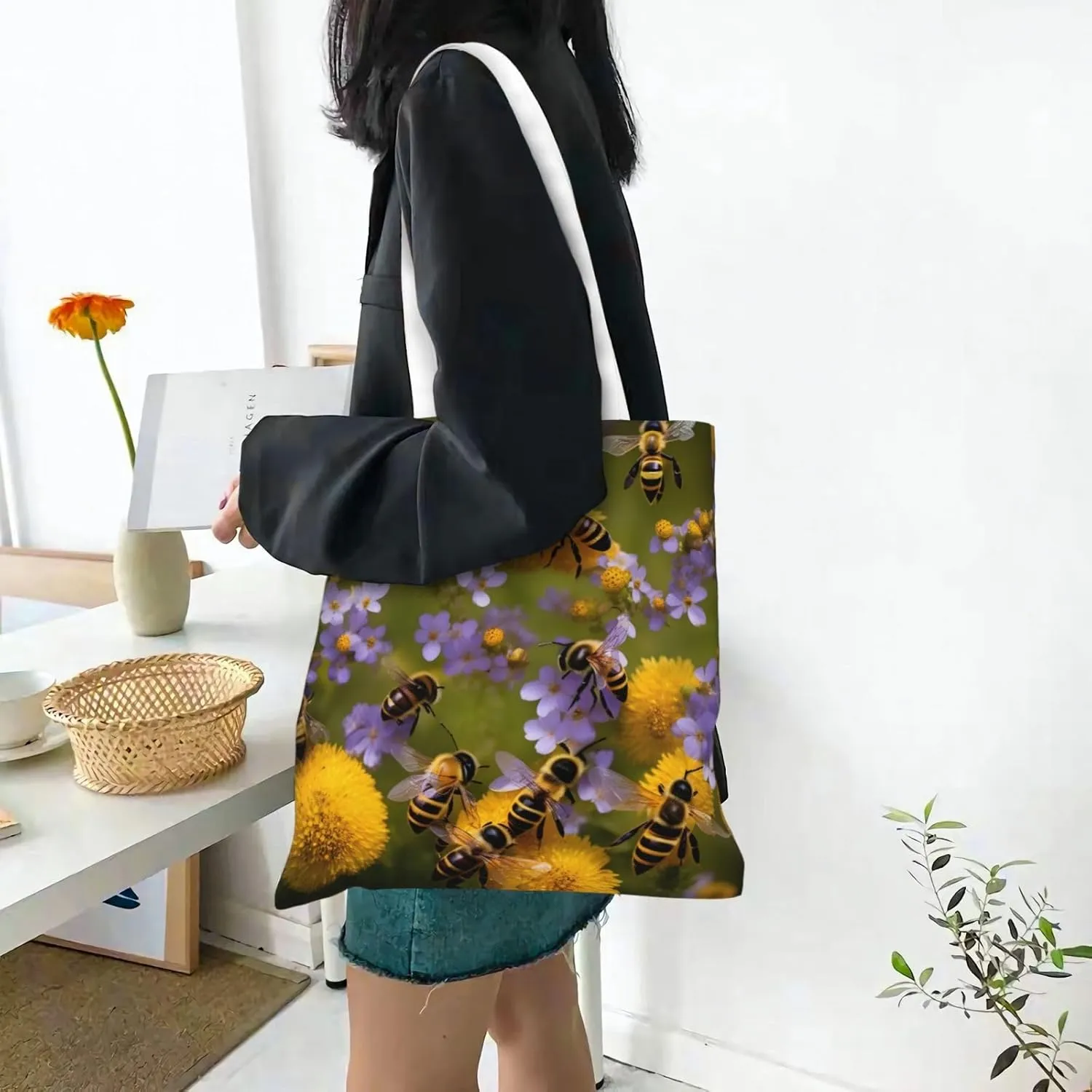 Scottish Retro Pattern Canvas Tote Bag For Women, Cute Reusable Cloth Cotton Bags For School Shopping Beach Grocery