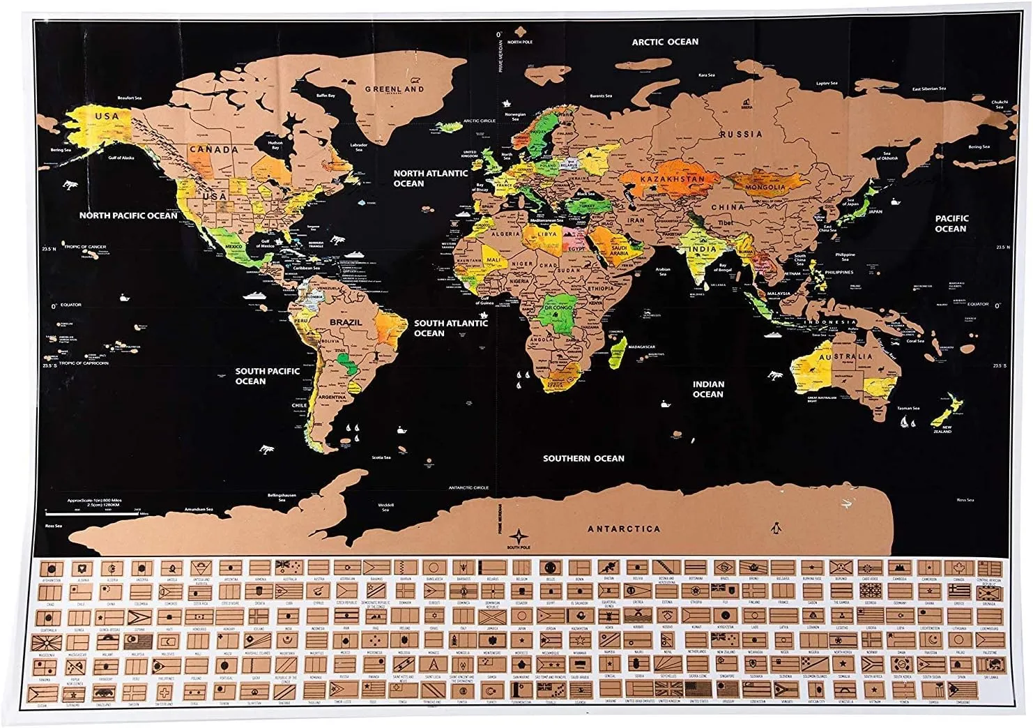 Scratch Off World and United States Travel Map - XL Poster w Precision Scratch Tools 33" x 23" - Updated 2020 Countries & Flags - Great Wall Art Decor or Gift for Travelers