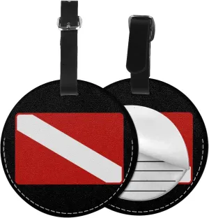 Scuba Diving Deep Dive Flag Round Leather Luggage Tags for Travel Bags Backpacks Handbags,3.7in