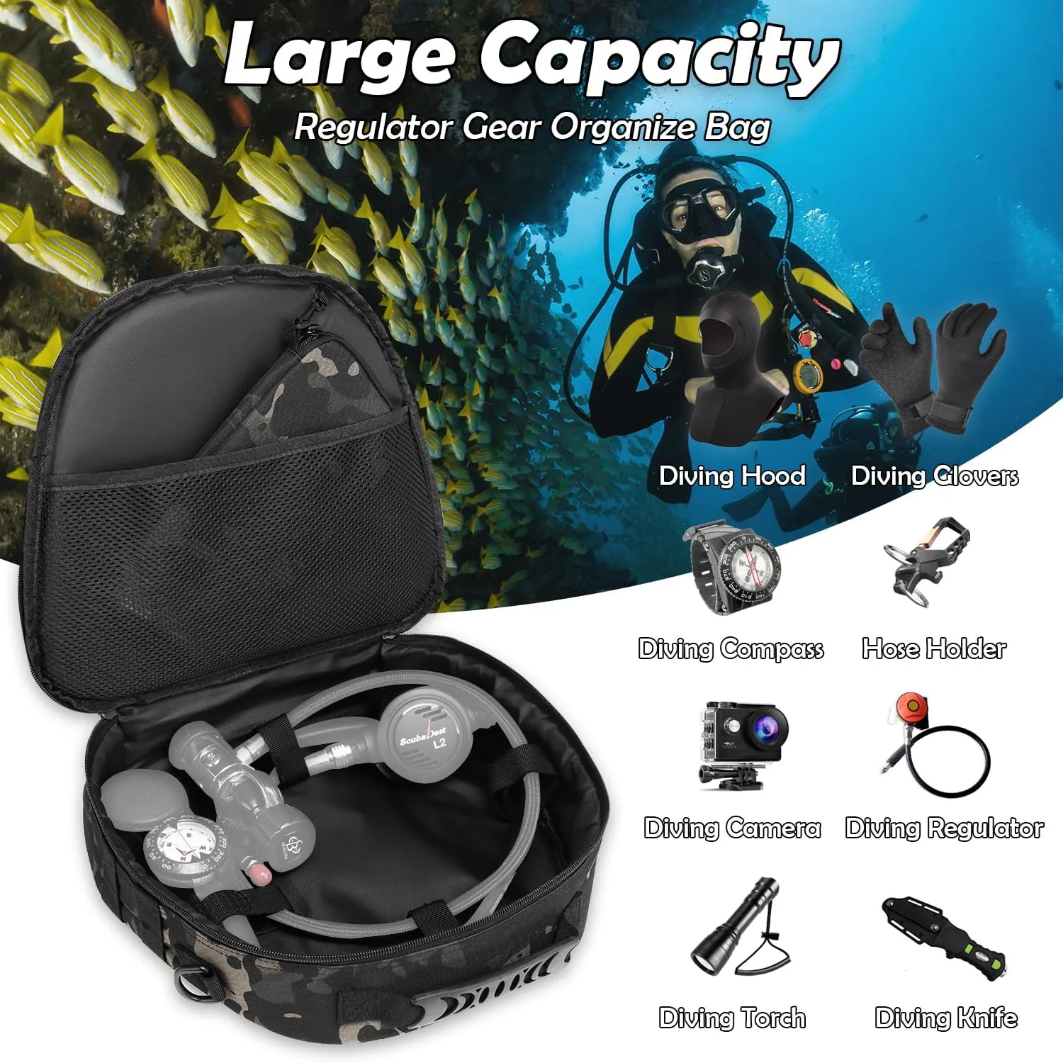 Scuba Regulator Bag - Tactical Style Diving Regulator Protective Bags Protecting and Storage Diving Gear with Adjustable Shoulder Strap