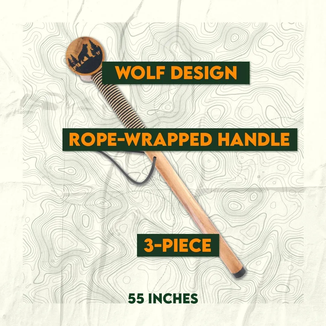 SE 3 Piece 55" Detachable Pine Wood Walking/Hiking Stick with Metal Tip, Reinforced Rubber Tip, and Water-Resistant Travel Pouch - Portable and Durable for Outdoor Adventures