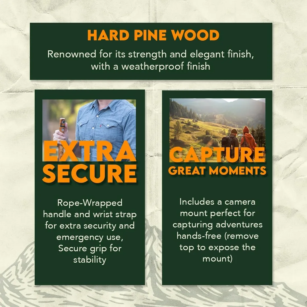 SE 3 Piece 55" Detachable Pine Wood Walking/Hiking Stick with Metal Tip, Reinforced Rubber Tip, and Water-Resistant Travel Pouch - Portable and Durable for Outdoor Adventures