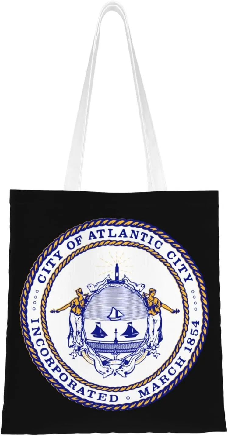 Seal Of Atlantic City Tote Bag for Women Canvas Shopping Bags Reusable Large Capacity Casual Shoulder Handbags Grocery Bags