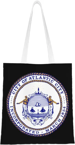 Seal Of Atlantic City Tote Bag for Women Canvas Shopping Bags Reusable Large Capacity Casual Shoulder Handbags Grocery Bags