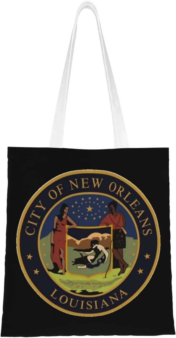 Seal Of New Orleans, Louisiana Tote Bag for Women Canvas Shopping Bags Reusable Large Capacity Casual Shoulder Handbags Grocery Bags DIY Gift Bags