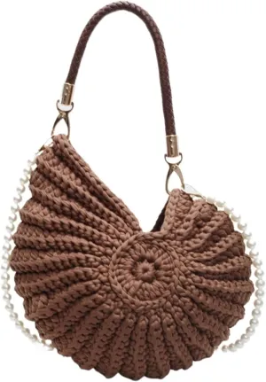 Seashell Pearls Chain Crossbody Bag Handwoven Beach Handbags Crochet Conch Shaped Shoulder Bag Vacation Seaside Weave bag