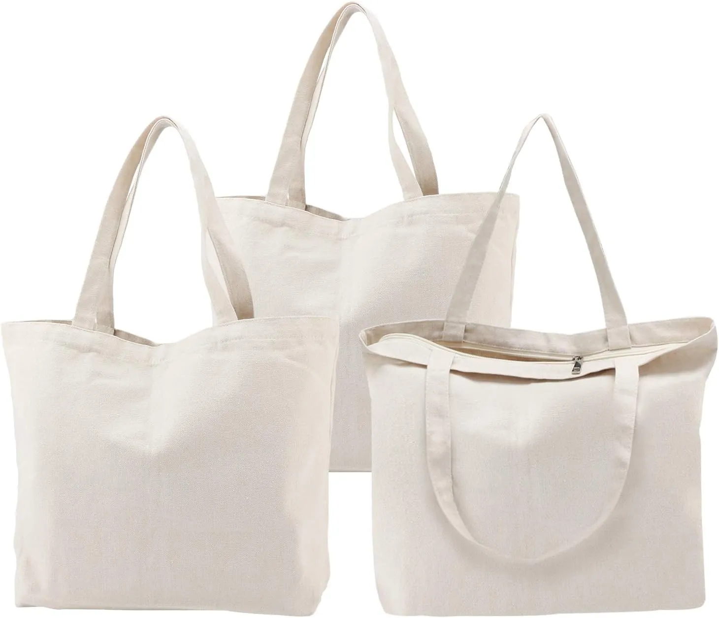 Segarty 3PCS 16.5x13 inch Natural Heavy DIY Tote for Crafting, Ironing and Embroidering, White Canvas Reusable Grocery Shopping Bag with Zipper