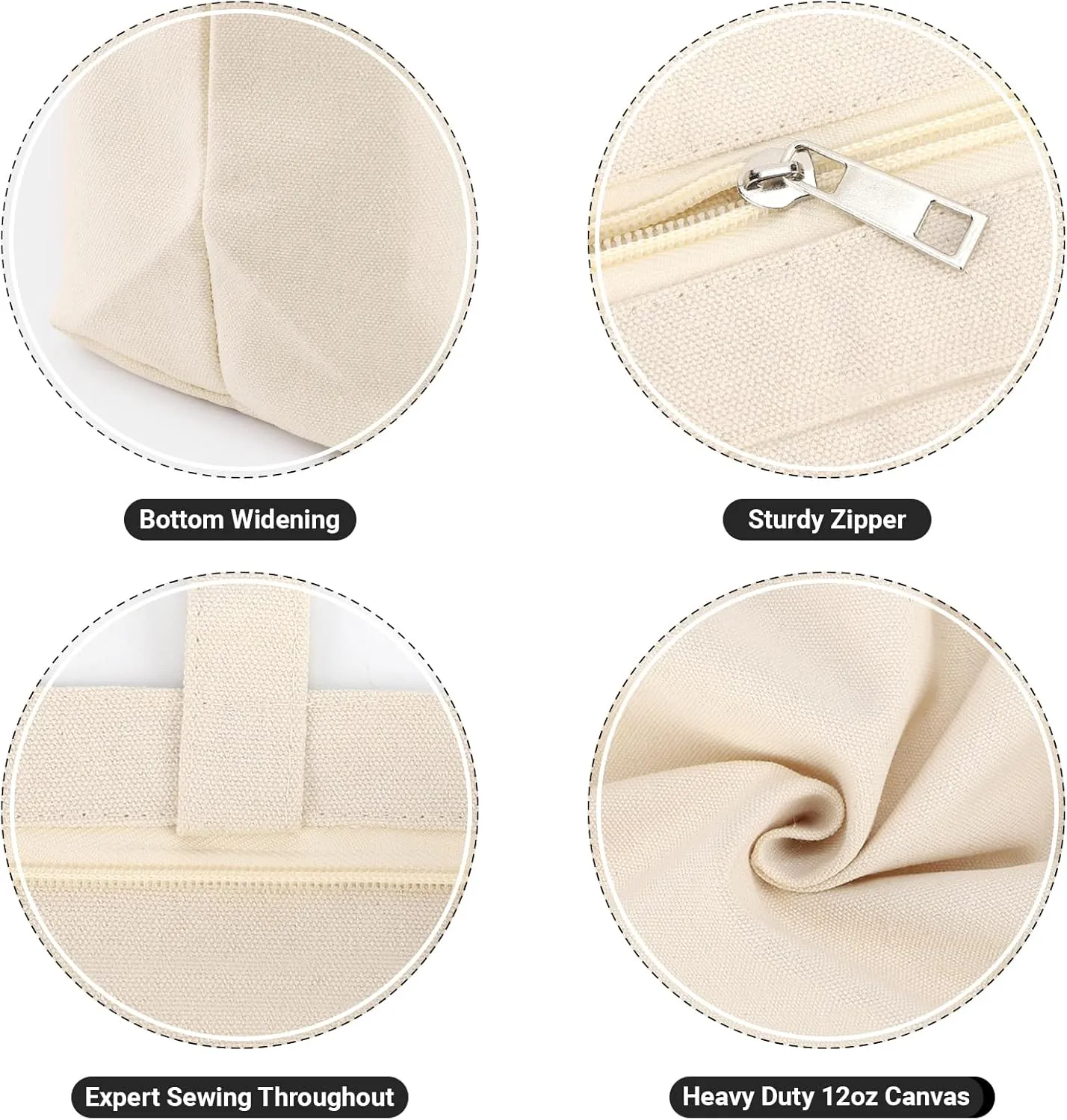 Segarty 3PCS 16.5x13 inch Natural Heavy DIY Tote for Crafting, Ironing and Embroidering, White Canvas Reusable Grocery Shopping Bag with Zipper