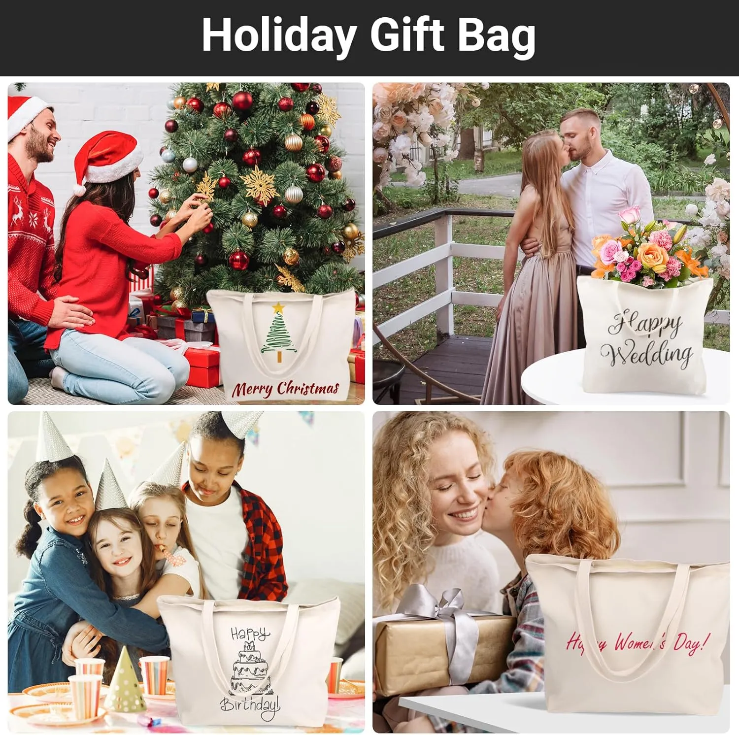 Segarty 3PCS 16.5x13 inch Natural Heavy DIY Tote for Crafting, Ironing and Embroidering, White Canvas Reusable Grocery Shopping Bag with Zipper