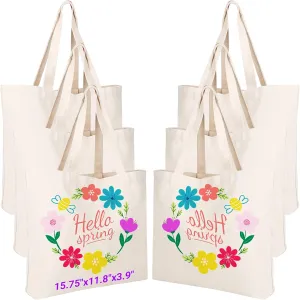 Segarty Small Canvas Tote Bag for Women, 6 Pack 15.75x11.8x3.9 Blank Canvas Tote Bags, Reusable Tote Bag with Natural Cotton and Shoulder Strap, Bulk for DIY, Grocery Shopping, Beach, Travel，Gift