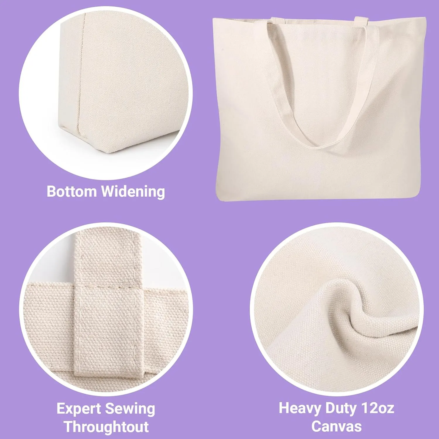 Segarty Small Canvas Tote Bag for Women, 6 Pack 15.75x11.8x3.9 Blank Canvas Tote Bags, Reusable Tote Bag with Natural Cotton and Shoulder Strap, Bulk for DIY, Grocery Shopping, Beach, Travel，Gift