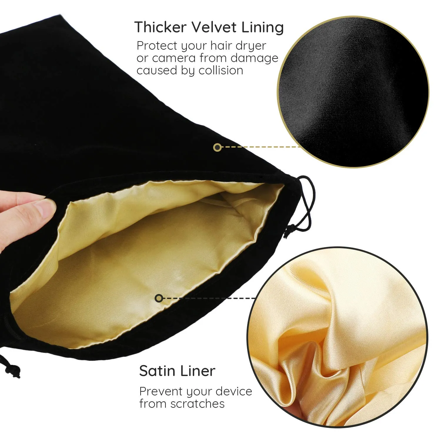 Segbeauty Black Velvet Drawstring Bags with Satin Liner, 2pack 15.7x11.8" Large Hair Dryer and Garment Organizer Bag, 40x30cm Velvet Jewelry Pouches Drawstring Gift Bags Travel Organizer Bag for Blow