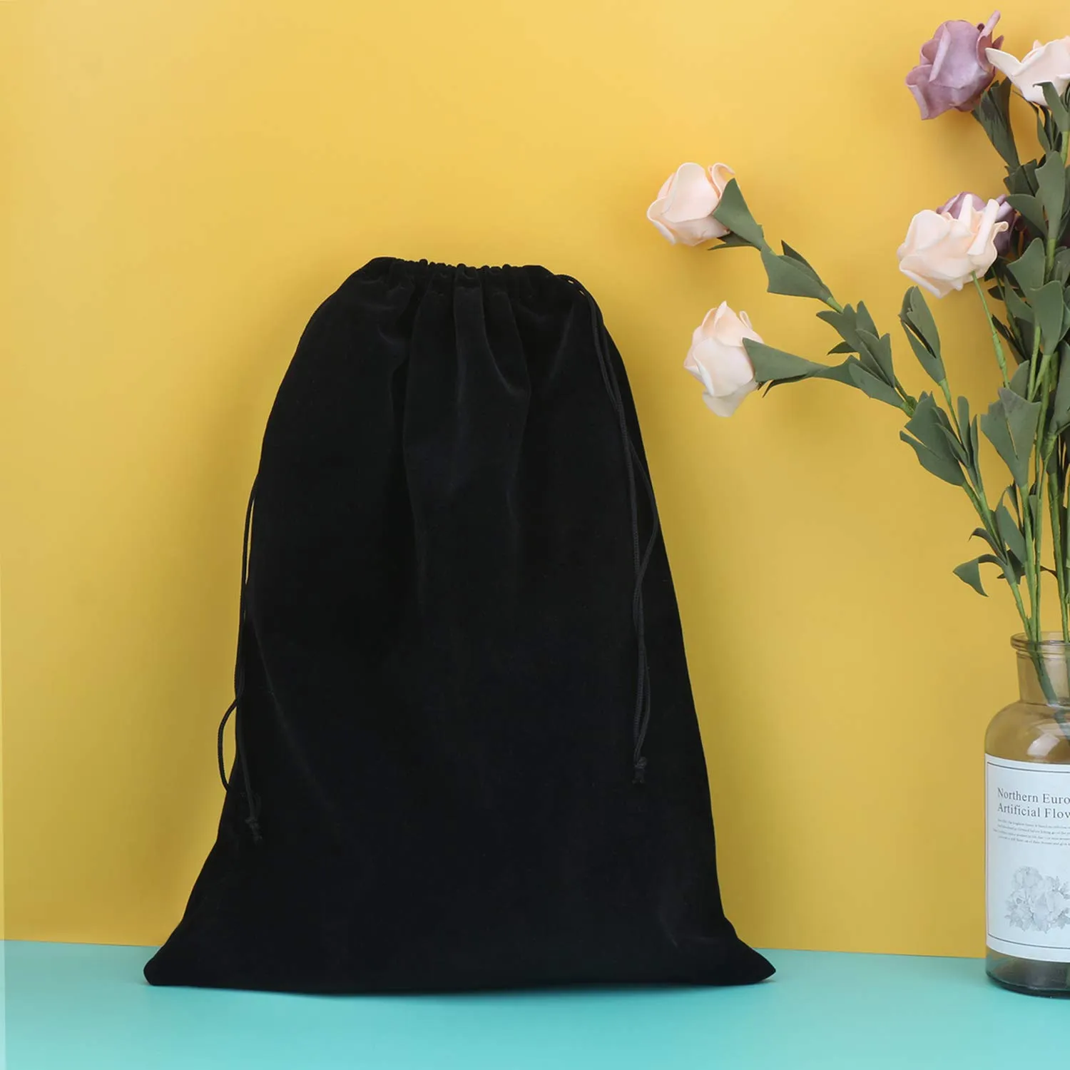 Segbeauty Black Velvet Drawstring Bags with Satin Liner, 2pack 15.7x11.8" Large Hair Dryer and Garment Organizer Bag, 40x30cm Velvet Jewelry Pouches Drawstring Gift Bags Travel Organizer Bag for Blow