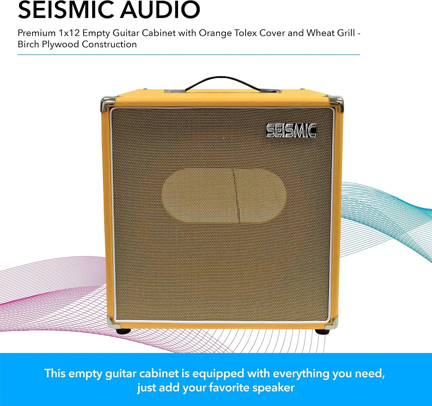 Seismic Audio - 12" GUITAR SPEAKER CABINET EMPTY - 7 Ply Birch - 1x12 Cube Cab - Orange Tolex, Wheat Removable Cloth Grill - Front loading Speakerless Cabinet