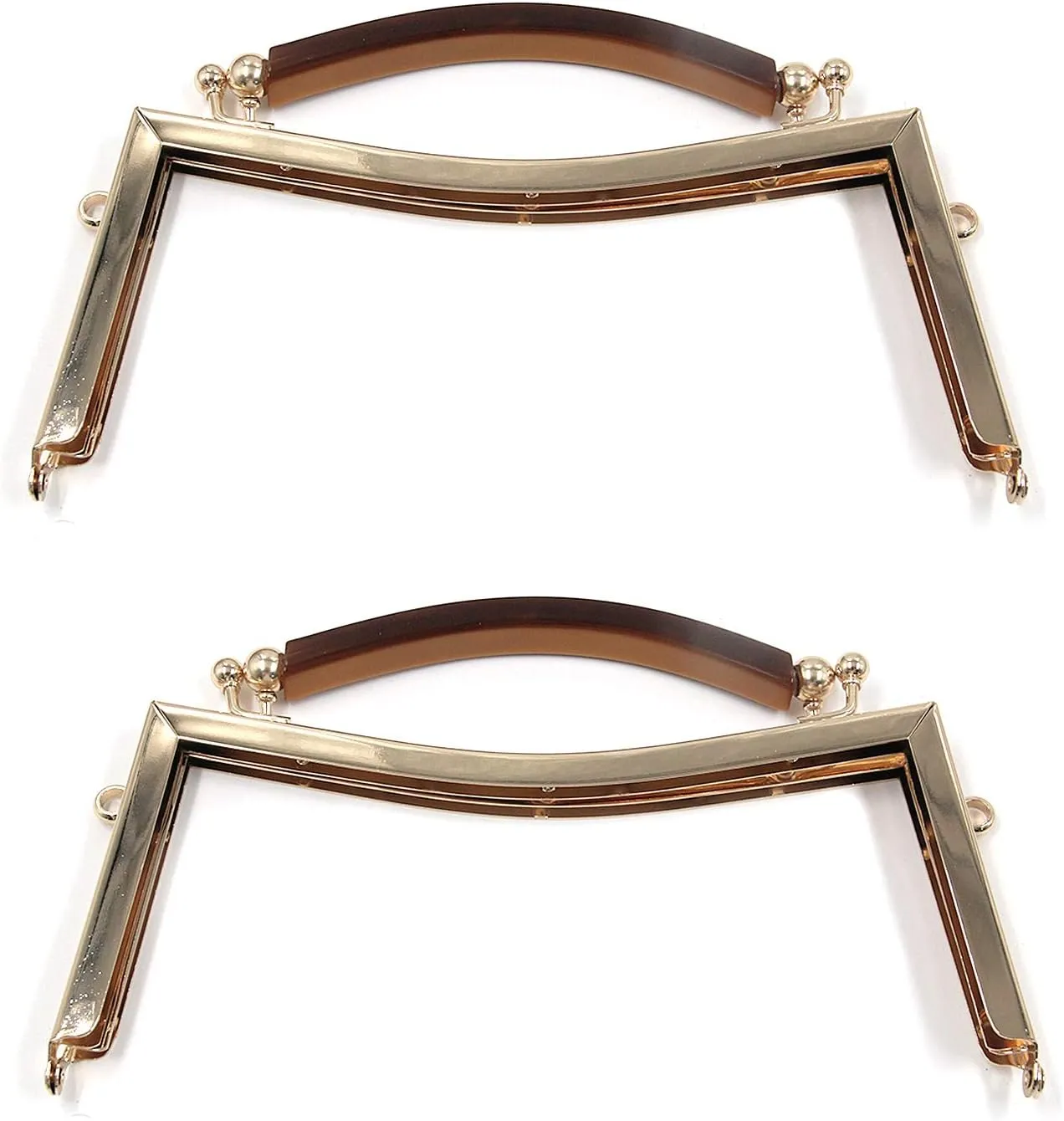 Semetall Metal Purse Frame 2Pcs 21cm/8.26" Arch Kiss Lock with Rubber Handle Metal Clasp Lock Frame for Handbag Coin Purse Decoration(Golden)