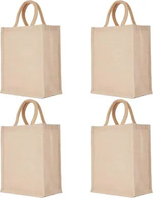 Set of 4 Large Juco Handbags for Women – Reusable Shopping Tote with Handles, Ideal Birthday Gift for Wife, Multipurpose Beach & Travel Bag with Inner Pocket (12" H x 10" L x 6" W)., Natural