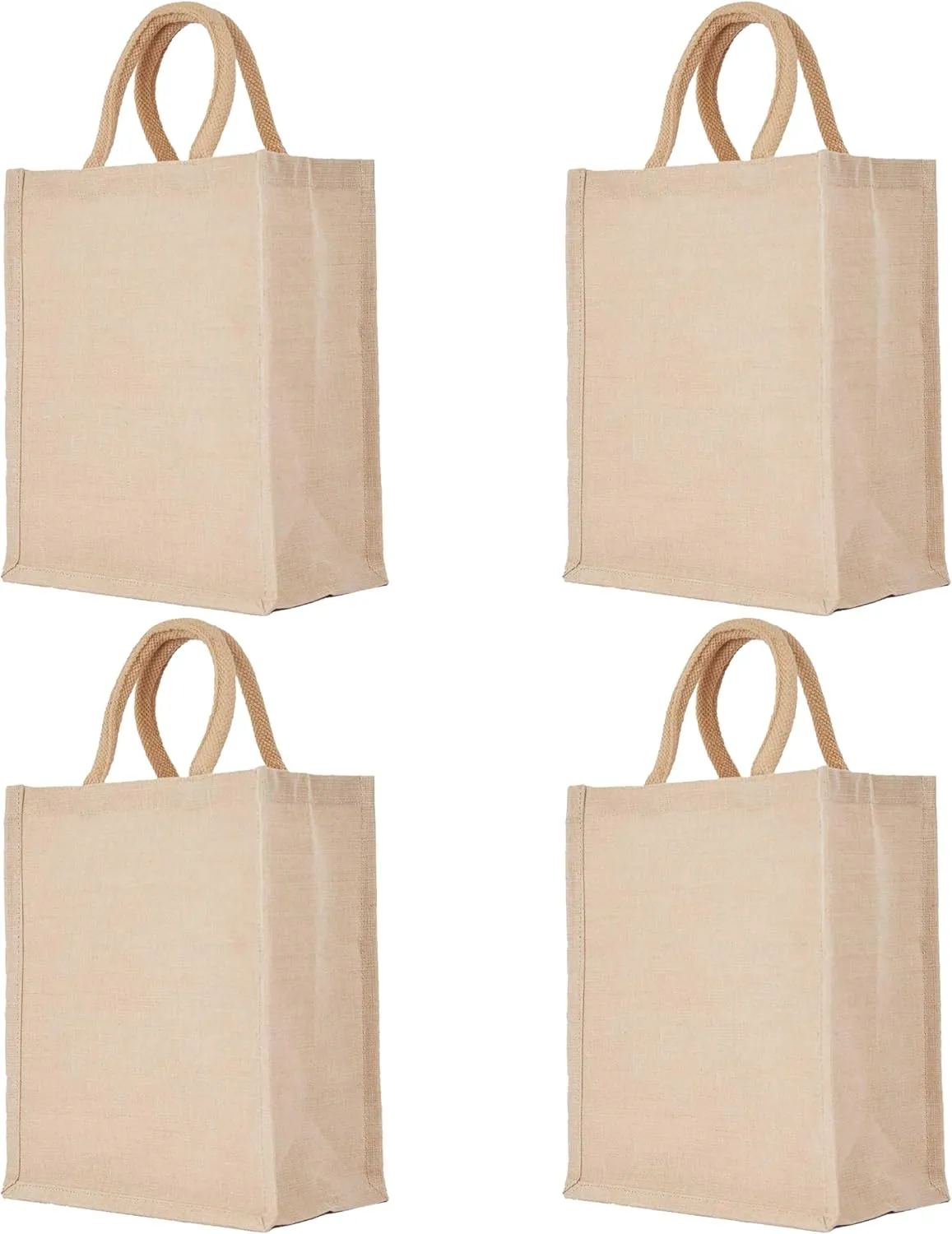 Set of 4 Large Juco Handbags for Women – Reusable Shopping Tote with Handles, Ideal Birthday Gift for Wife, Multipurpose Beach & Travel Bag with Inner Pocket (12" H x 10" L x 6" W)., Natural