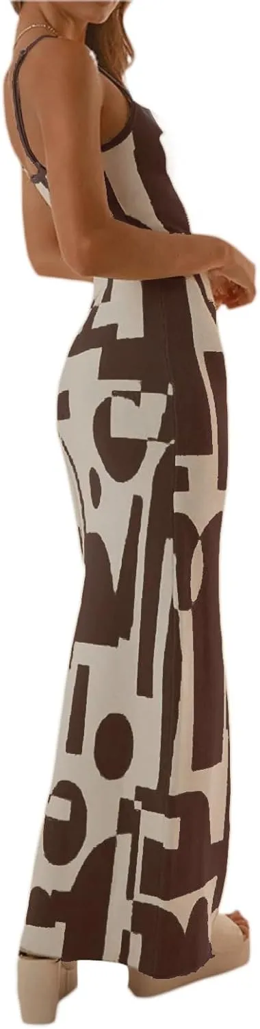 Sexy Knit Bodycon Dress for Women Sleeveless Spaghetti Strap Cut Out Maxi Dress Backless Y2K Summer Beach Dresses