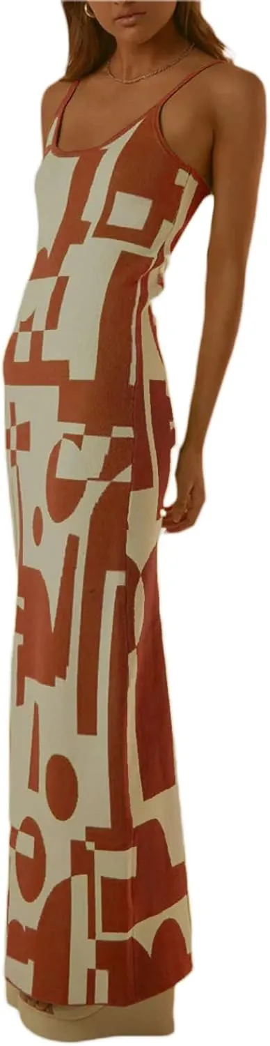 Sexy Knit Bodycon Dress for Women Sleeveless Spaghetti Strap Cut Out Maxi Dress Backless Y2K Summer Beach Dresses