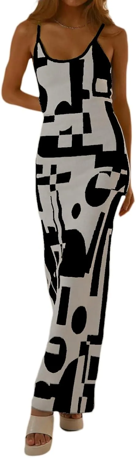 Sexy Knit Bodycon Dress for Women Sleeveless Spaghetti Strap Cut Out Maxi Dress Backless Y2K Summer Beach Dresses