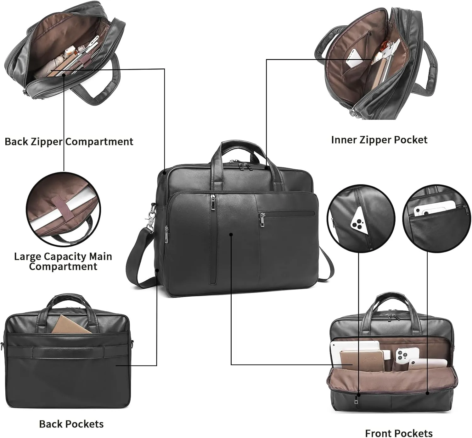 seyfocnia Men's Leather Messenger Laptop Bag, Faux Leather Handbag for Adults