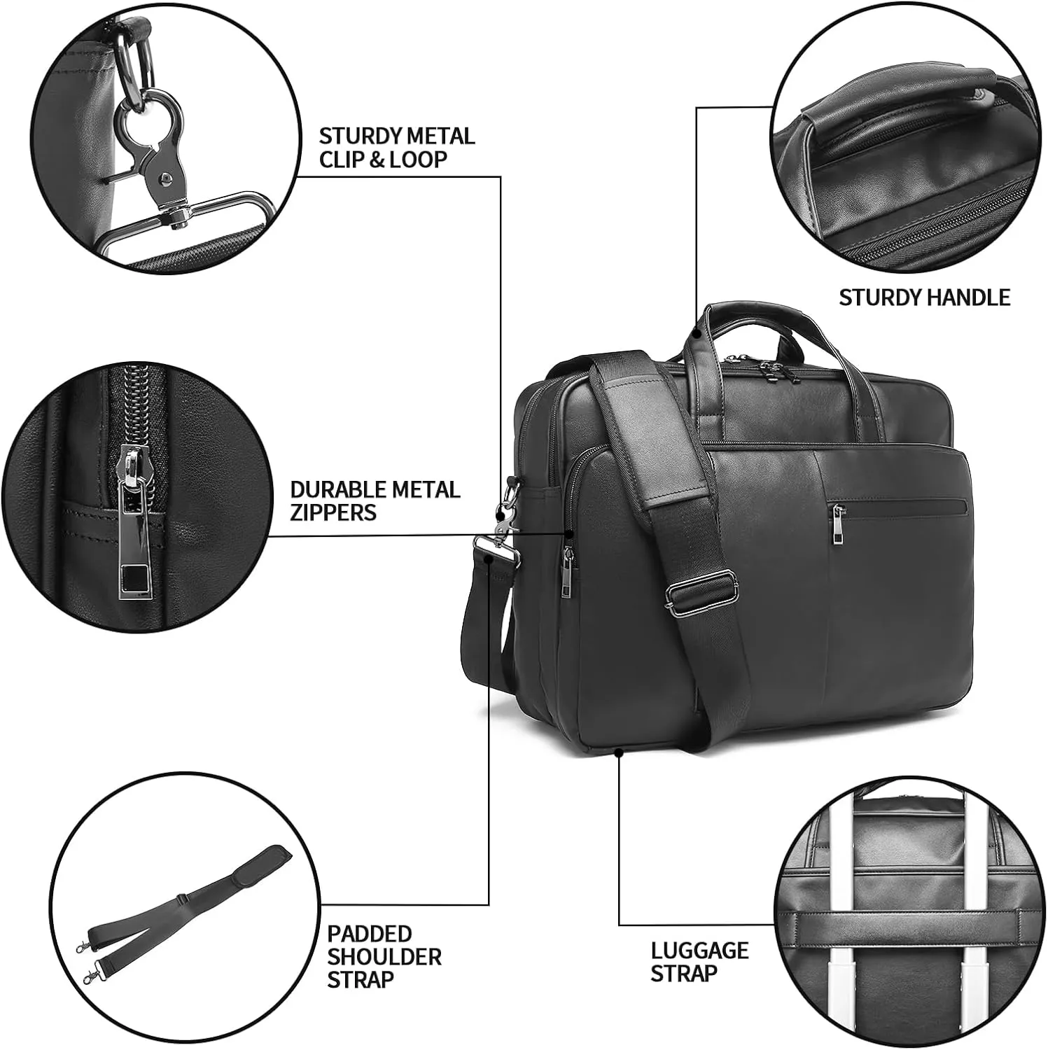 seyfocnia Men's Leather Messenger Laptop Bag, Faux Leather Handbag for Adults