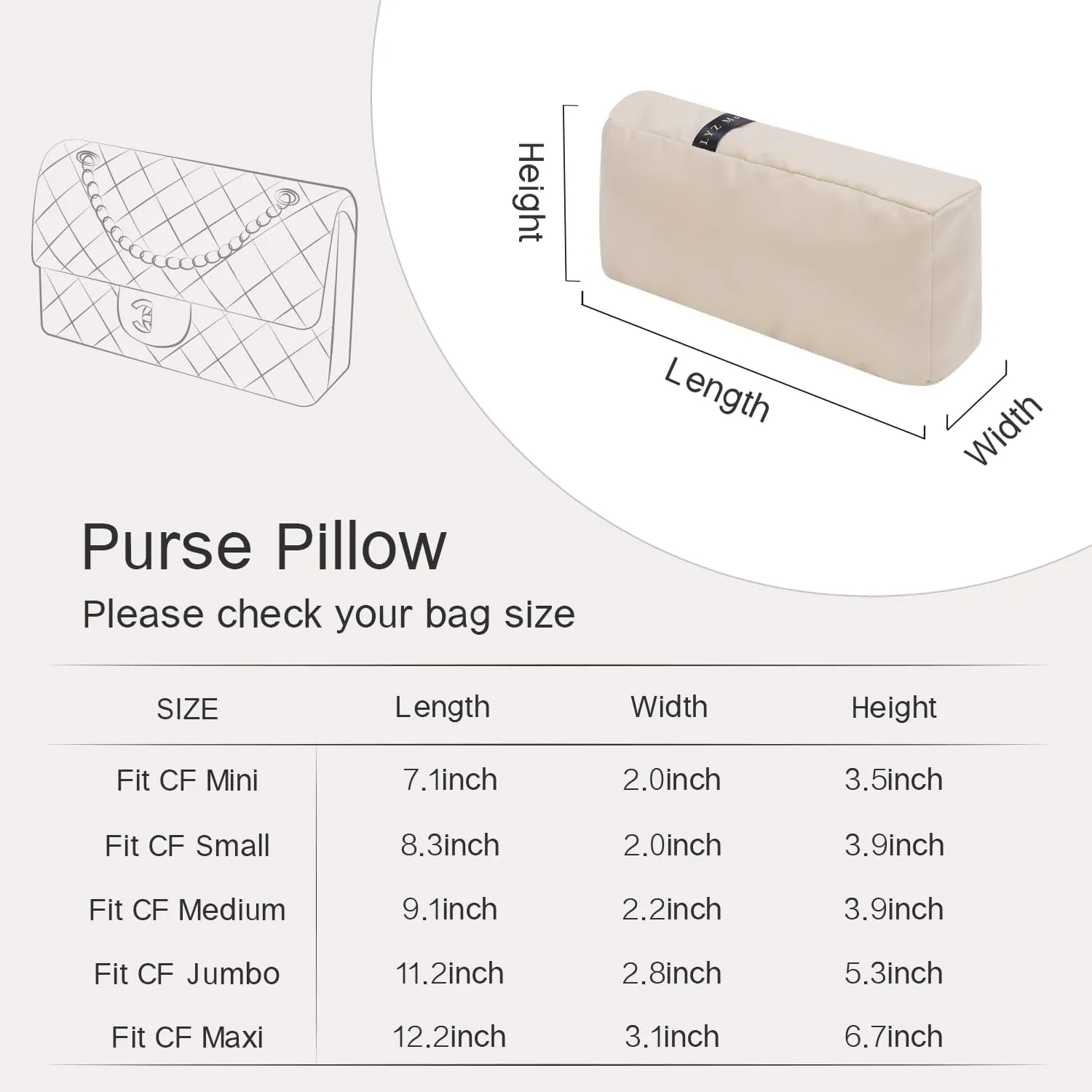 Shaper for CF 25 Medium Bag, Velvet Bag Pillow Shapers for Luxury Purse, Superior Resilience, Exclusively for Classic Flap Medium 25