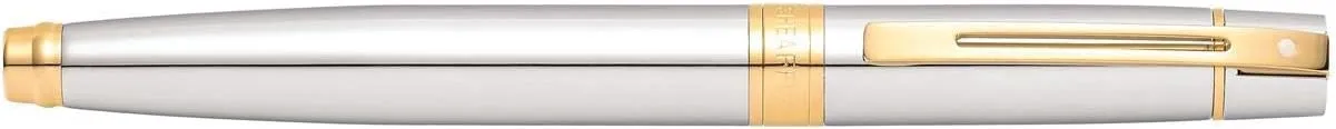 Sheaffer 300 Chrome Fountain Pen with Gold Tone Trim and Medium Nib