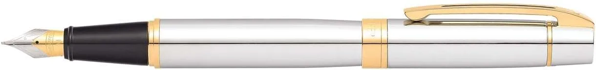 Sheaffer 300 Chrome Fountain Pen with Gold Tone Trim and Medium Nib