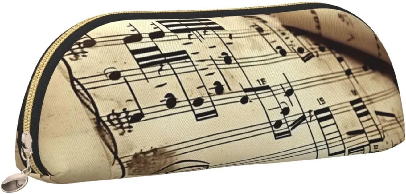 Sheet music Makeup Bag for Women Men Large Pencil Case Aesthetic Pencil Pouch Coin Pouch Leather Cosmetic Bag with Zipper Office Organizer Travel Essentials