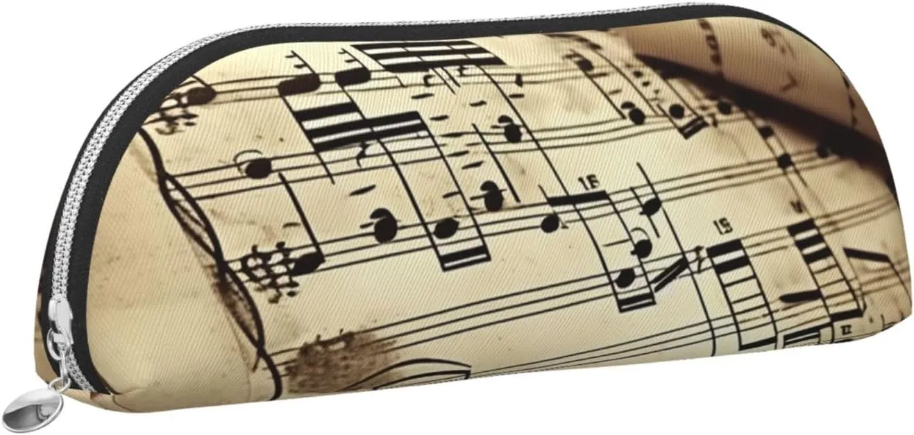 Sheet music Makeup Bag for Women Men Large Pencil Case Aesthetic Pencil Pouch Coin Pouch Leather Cosmetic Bag with Zipper Office Organizer Travel Essentials