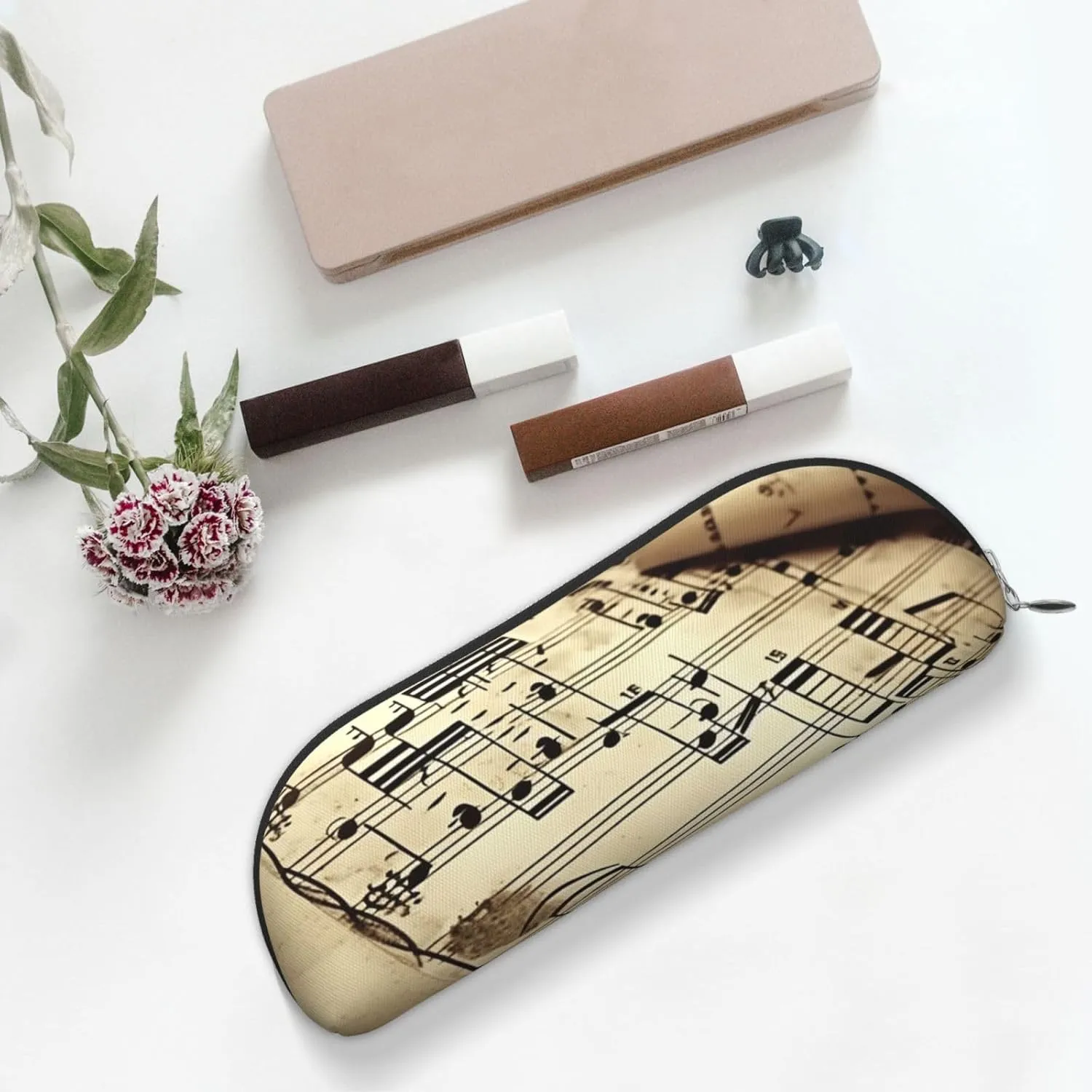 Sheet music Makeup Bag for Women Men Large Pencil Case Aesthetic Pencil Pouch Coin Pouch Leather Cosmetic Bag with Zipper Office Organizer Travel Essentials