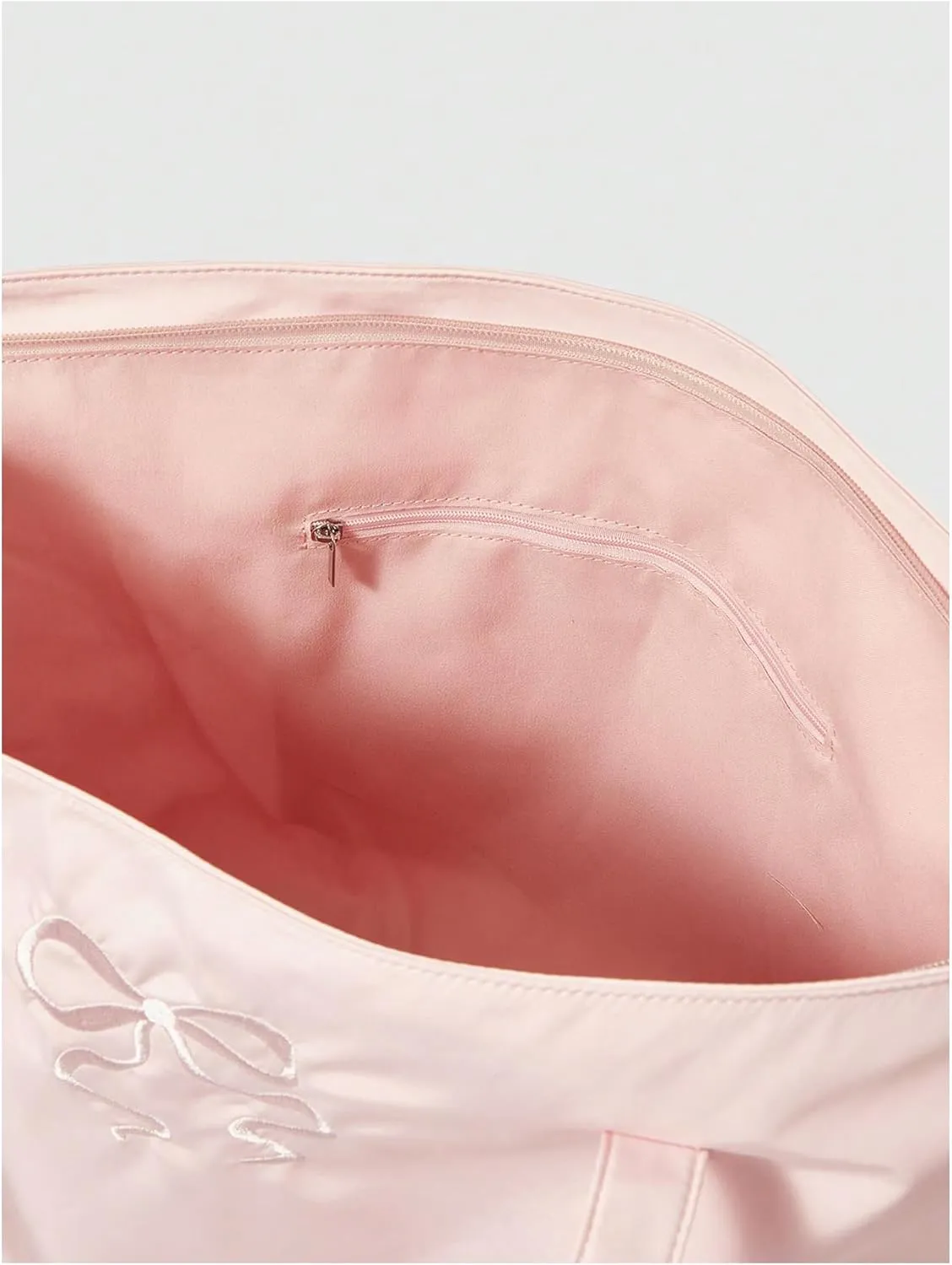 SHENHE Women's Cute Bow Embroidery Tote Bag Large Capacity Zipper Shoulder Bag with Keychain