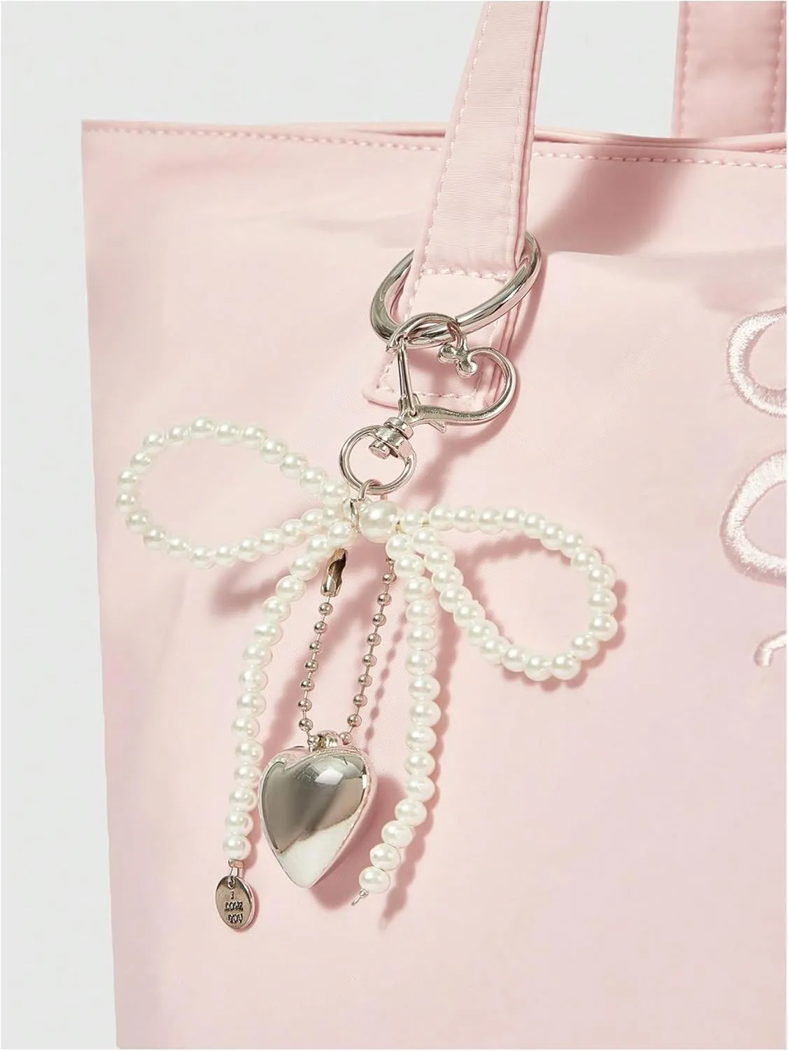 SHENHE Women's Cute Bow Embroidery Tote Bag Large Capacity Zipper Shoulder Bag with Keychain