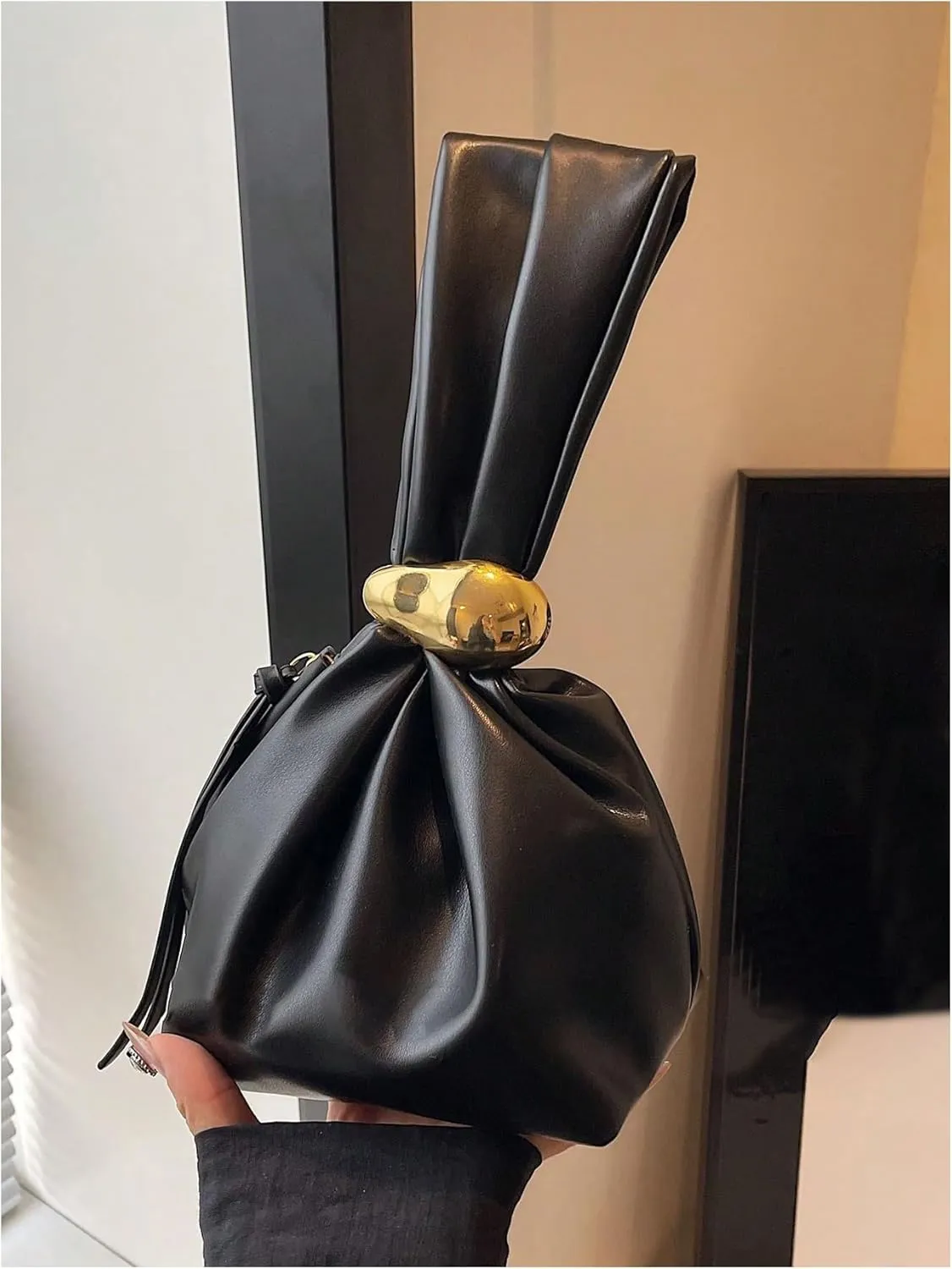 SHENHE Women's Faux Leather Knot Clutch Purse Top Handle Metal Wristlet Pouch Handbag